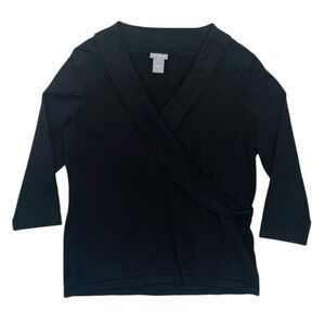 Ann Taylor Silk Blend Classic Black Collared Wrap Style Top